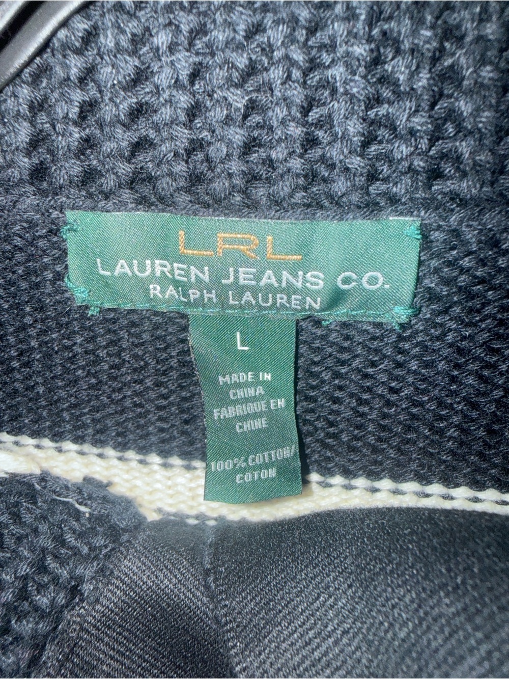 Ralph Lauren Lauren Jeans Co Black White Striped Cotton Knit Sweater Women Large - Picture 3 of 4